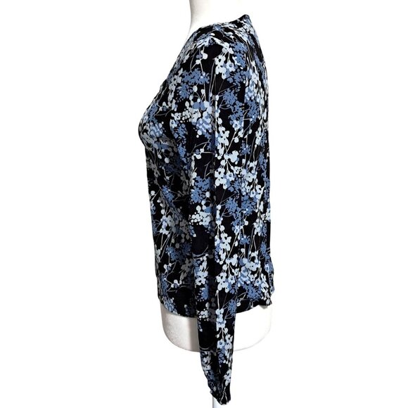 Old Navy Top Womens Size M Blue Cream Floral Floral V-Neck Long Sleeve Y2K - Picture 7 of 8